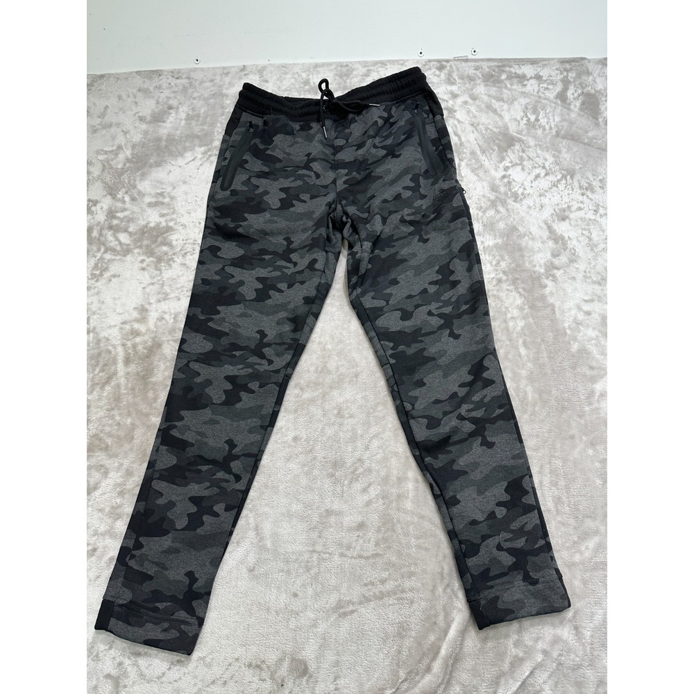 RBX Joggers Mens Size Medium Black Gray Camo Zippered Pockets Drawstring Fleece